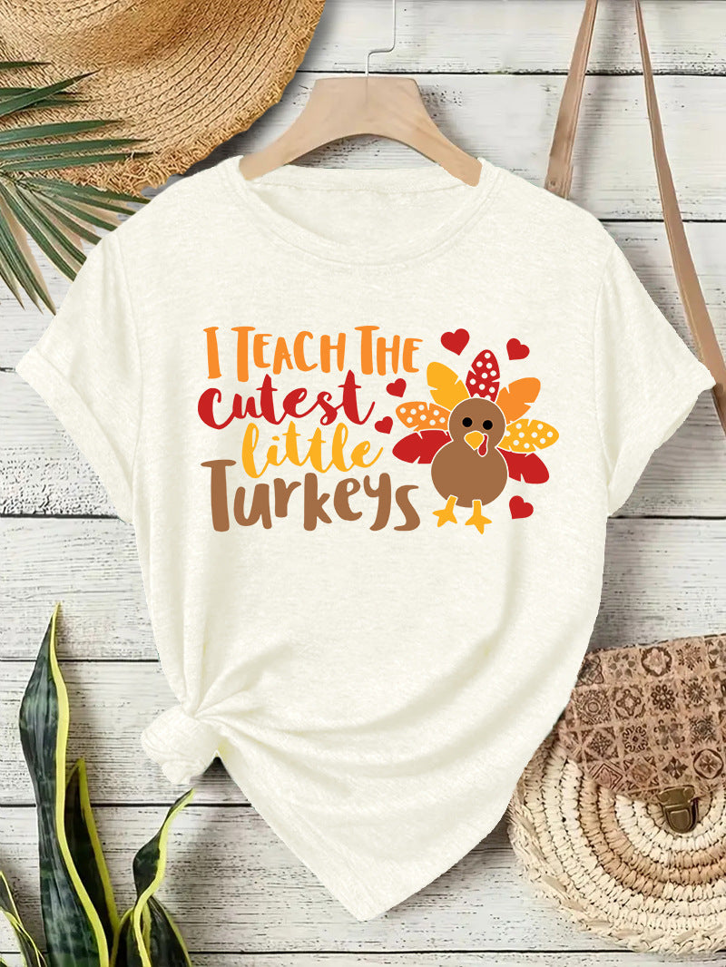 T-shirt short sleeved women's Thanksgiving print