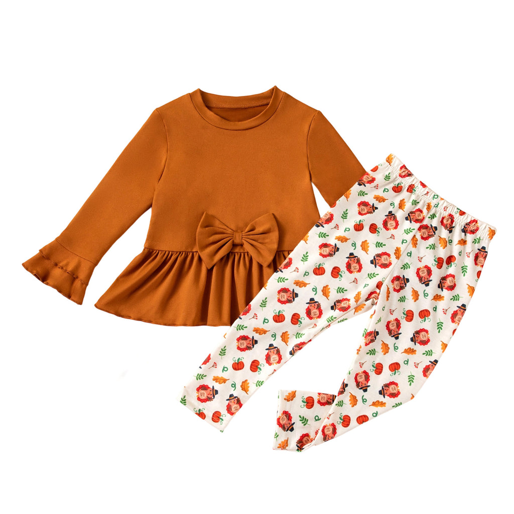 Thanksgiving Baby Girl Pants Set Long Sleeve Top and Long Pants 2-Piece Infant Party Outfit