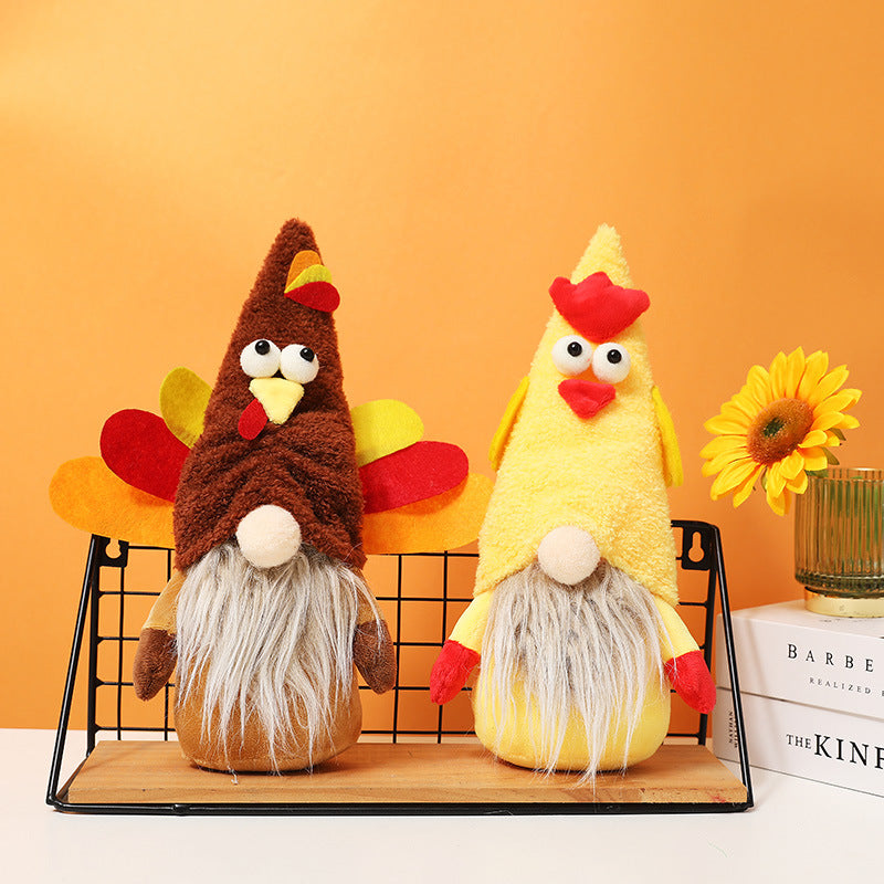Thanksgiving decoration turkey cute doll plush faceless doll decoration home shopping mall window dress up