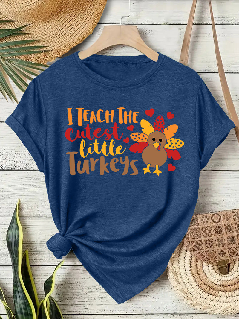 T-shirt short sleeved women's Thanksgiving print