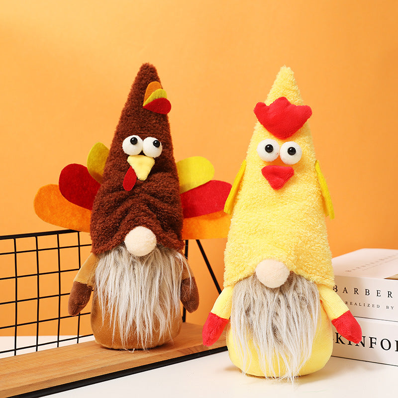 Thanksgiving decoration turkey cute doll plush faceless doll decoration home shopping mall window dress up