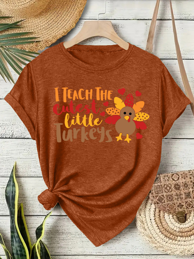 T-shirt short sleeved women's Thanksgiving print