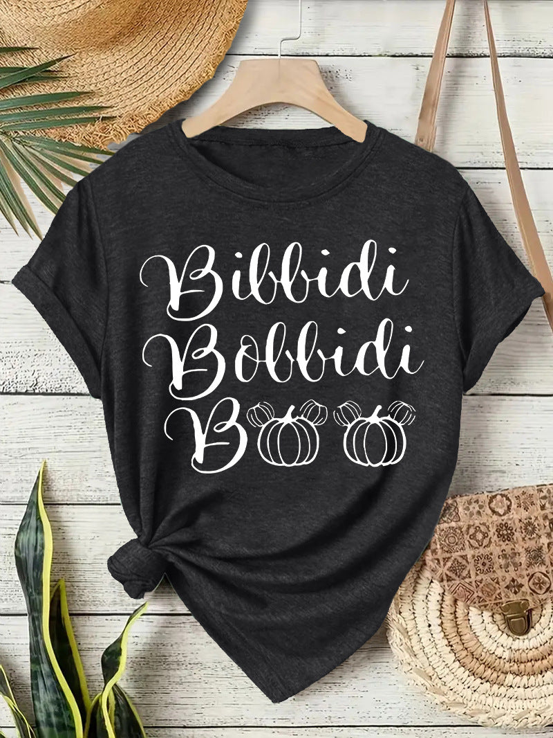 Halloween horror element printed loose T-shirt