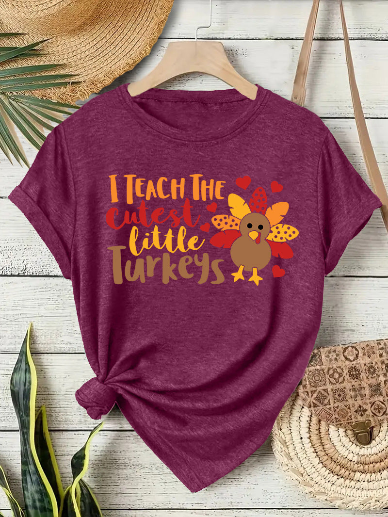 T-shirt short sleeved women's Thanksgiving print