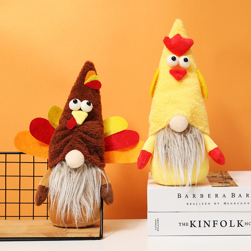Thanksgiving decoration turkey cute doll plush faceless doll decoration home shopping mall window dress up