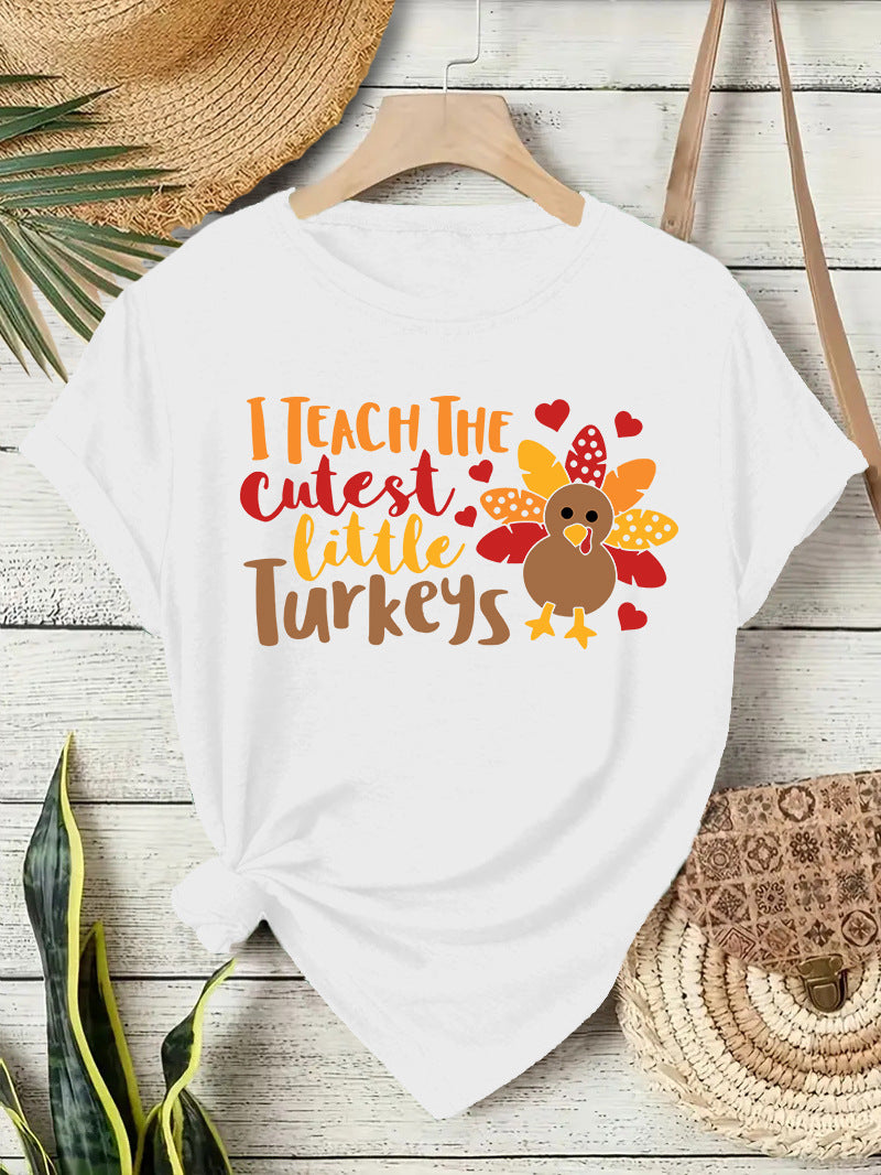 T-shirt short sleeved women's Thanksgiving print