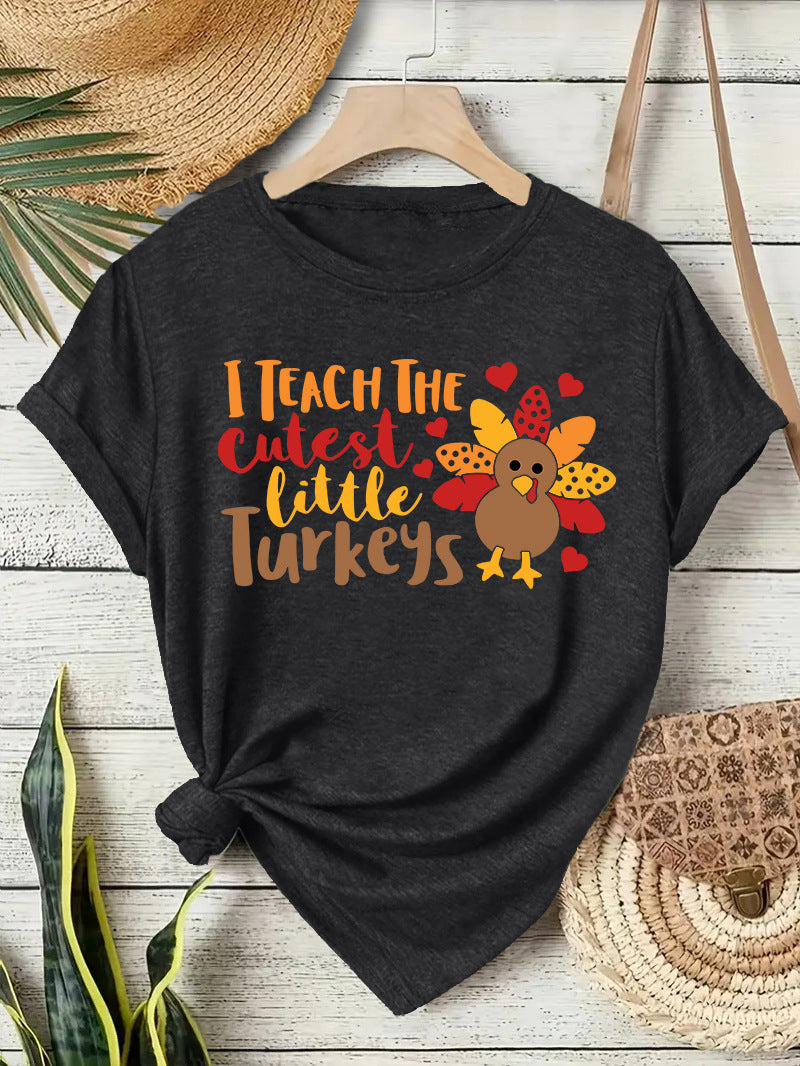T-shirt short sleeved women's Thanksgiving print