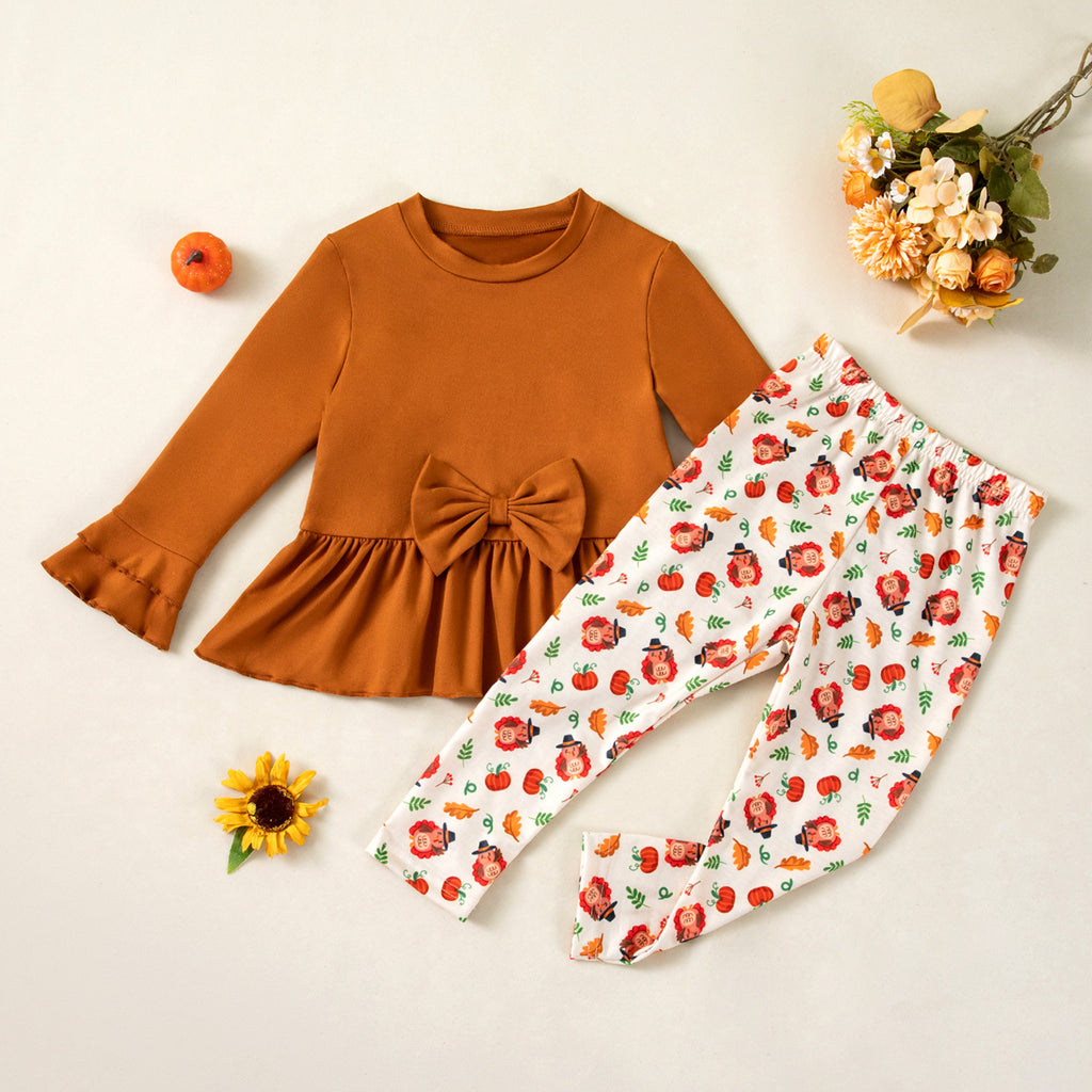 Thanksgiving Baby Girl Pants Set Long Sleeve Top and Long Pants 2-Piece Infant Party Outfit