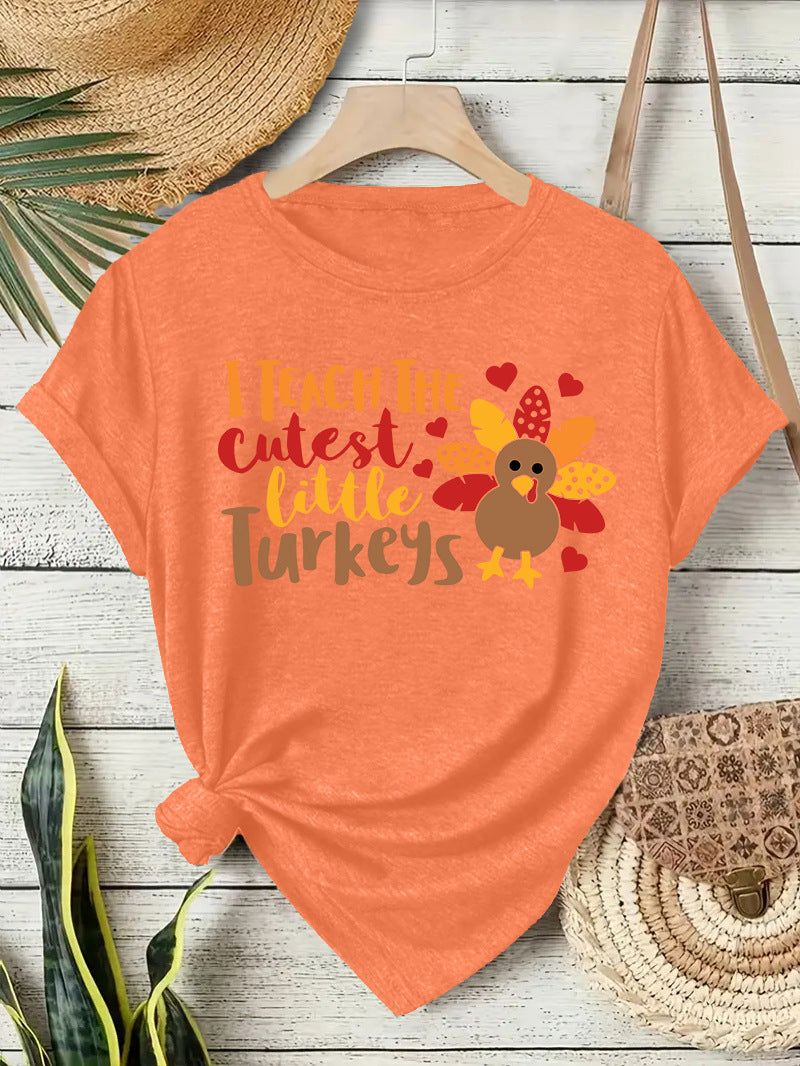 T-shirt short sleeved women's Thanksgiving print