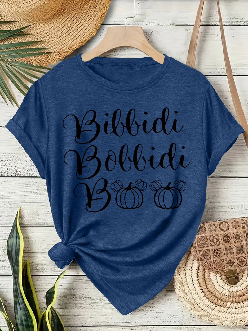 Halloween horror element printed loose T-shirt