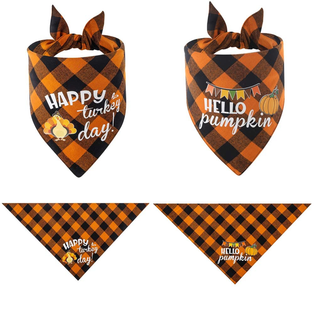 Tanpopo Cotton Plaid Thanksgiving Pet Bandana Pet Scarf Pet Bib