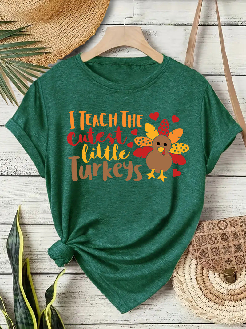 T-shirt short sleeved women's Thanksgiving print