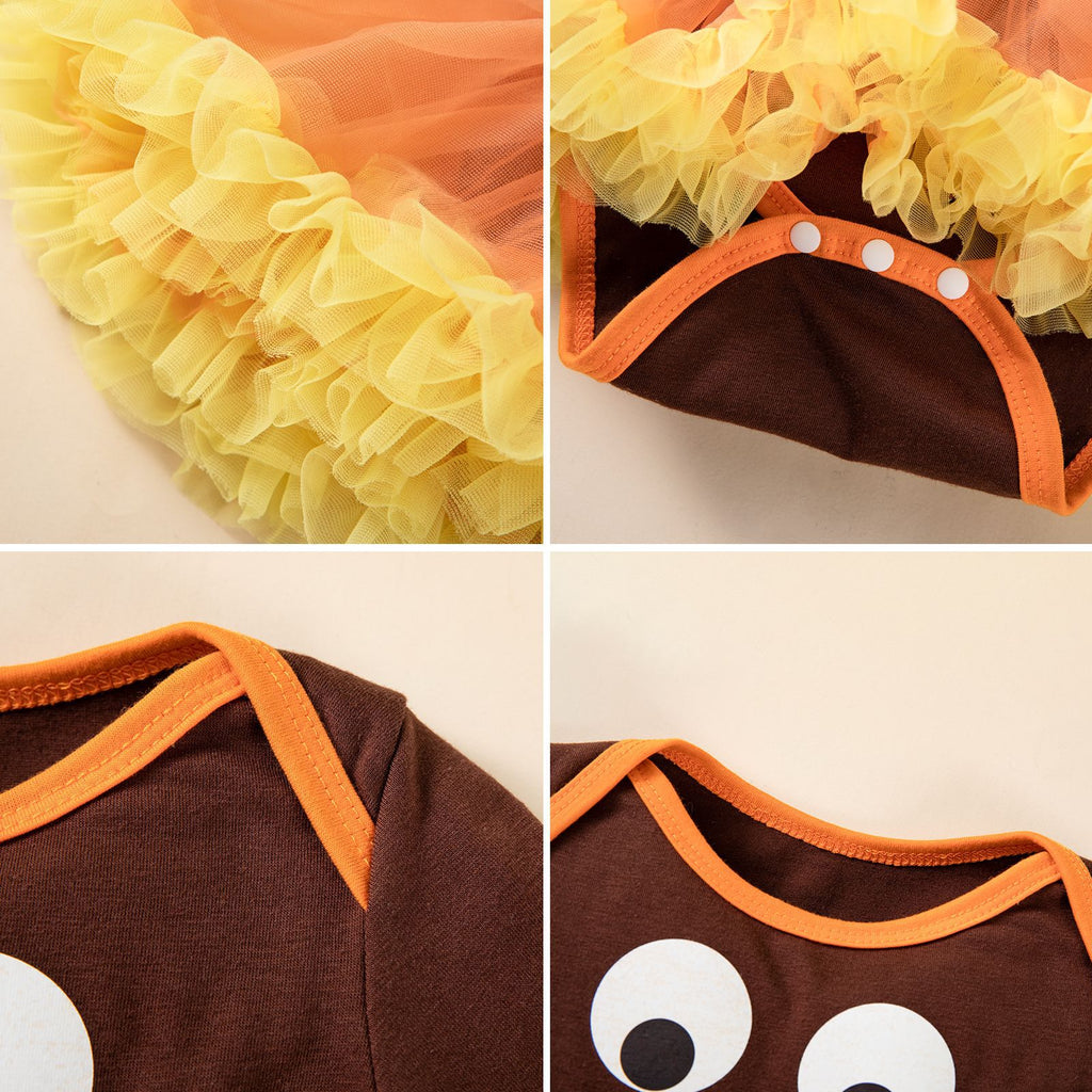 Thanksgiving Baby Girl Outfit Long Sleeve Romper Dress Shoes Hair Accessories Set Infant Festival Party Wear