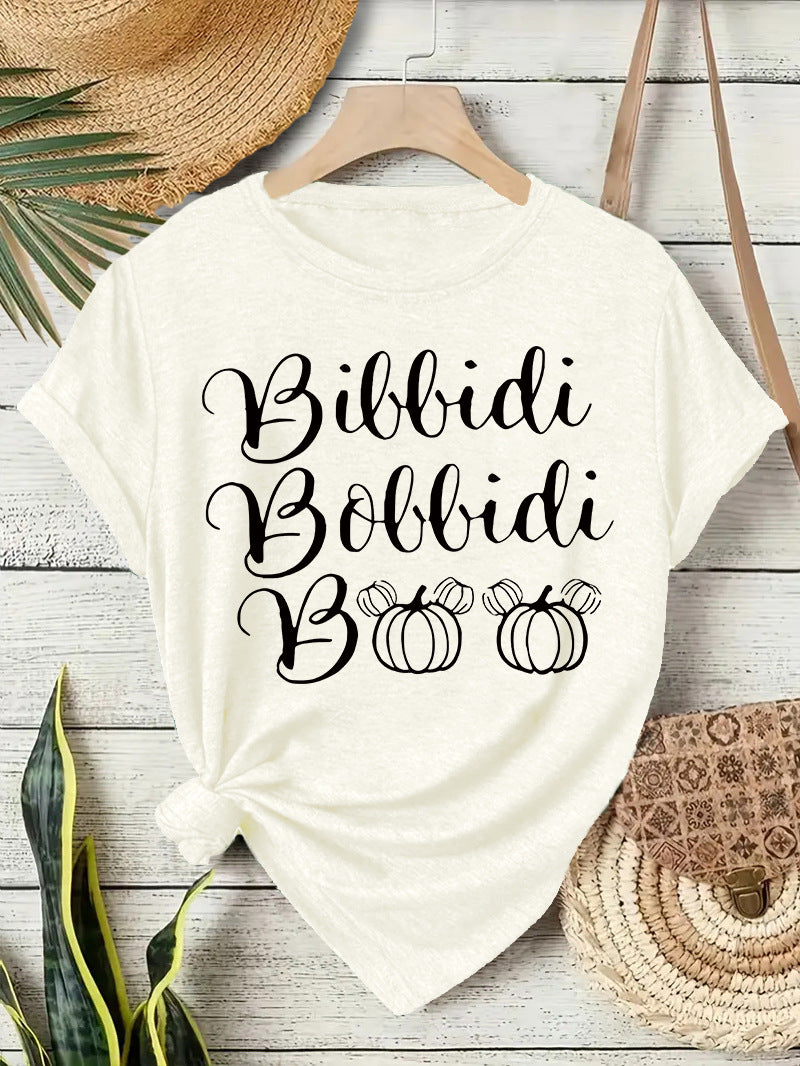 Halloween horror element printed loose T-shirt